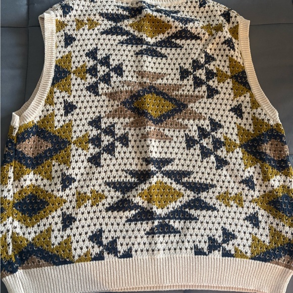 ASOS Men's Crewneck Sweater Vest in Cream, Navy, and Mustard - Picture 2 of 3